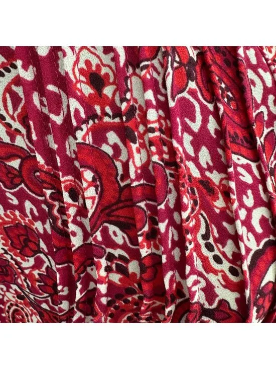 NWOT NYDJ Womens Red Paisley Pintucked Pleated 1/4 Button Front Blouse Size 1X - Picture 5 of 14